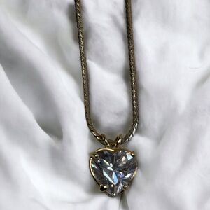 CZ Diamond Heart Pendant Gold Necklace